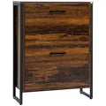 HOMCOM Shoe Cabinet with 2 Flip Doors, Slim 2-Drawer Shoe Cupboard with Divider and Open Compartment for 12 Pairs of Shoes, Rustic Brown