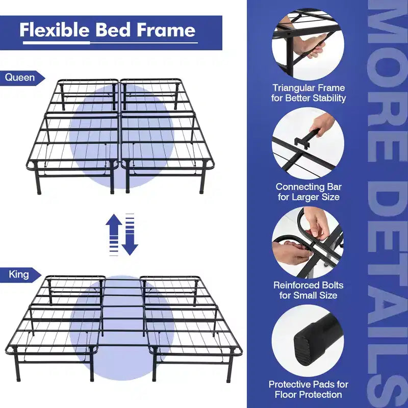 Struttura letto a piattaforma pieghevole in metallo Costway 13 pollici Base materasso 660 libbre