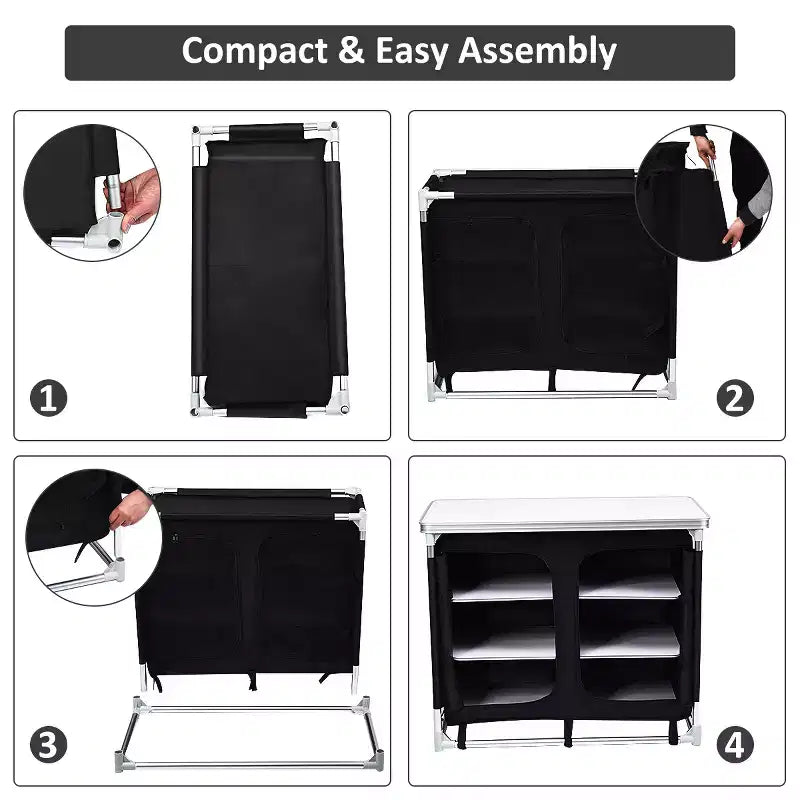 Costway Tavolo da Campeggio Portatile in Alluminio con BBQ, Stazione da Cucina con Organizer