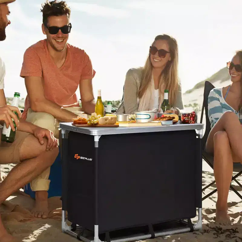 Costway Tavolo da Campeggio Portatile in Alluminio con BBQ, Stazione da Cucina con Organizer