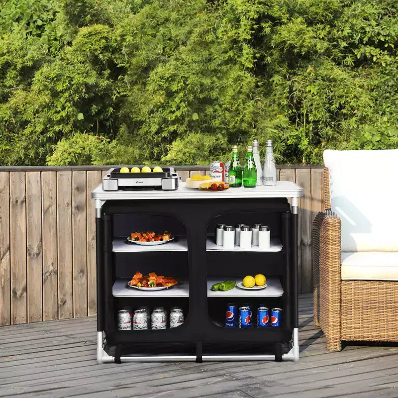Costway Tavolo da Campeggio Portatile in Alluminio con BBQ, Stazione da Cucina con Organizer