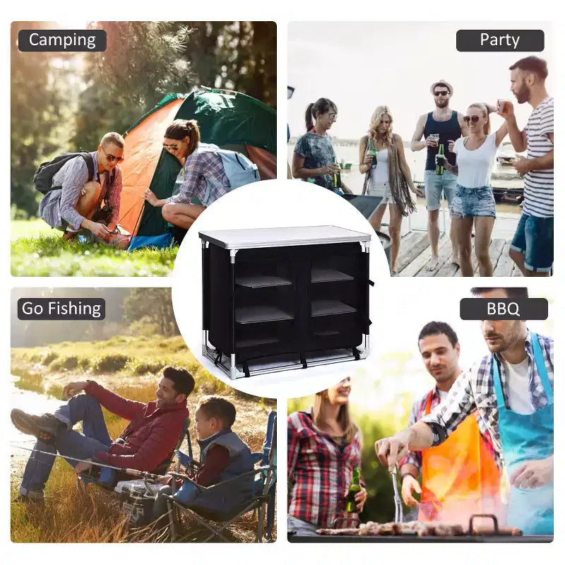 Costway Tavolo da Campeggio Portatile in Alluminio con BBQ, Stazione da Cucina con Organizer