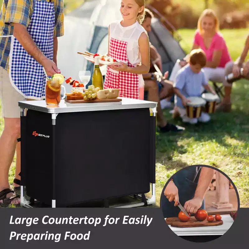Costway Tavolo da Campeggio Portatile in Alluminio con BBQ, Stazione da Cucina con Organizer