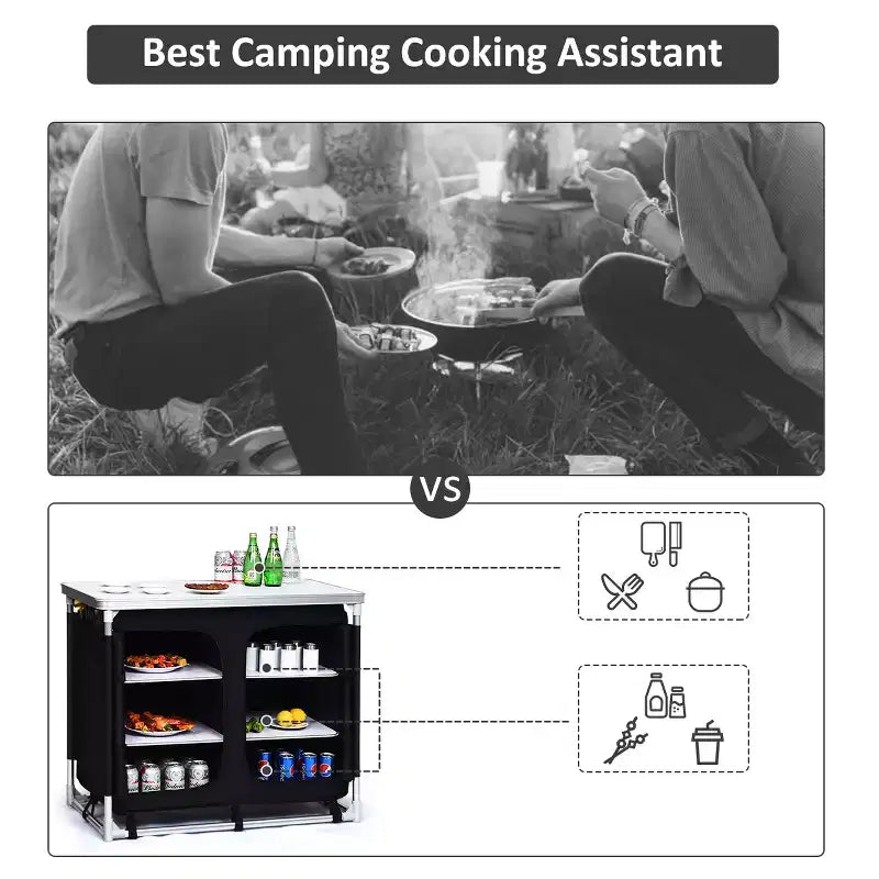 Costway Tavolo da Campeggio Portatile in Alluminio con BBQ, Stazione da Cucina con Organizer