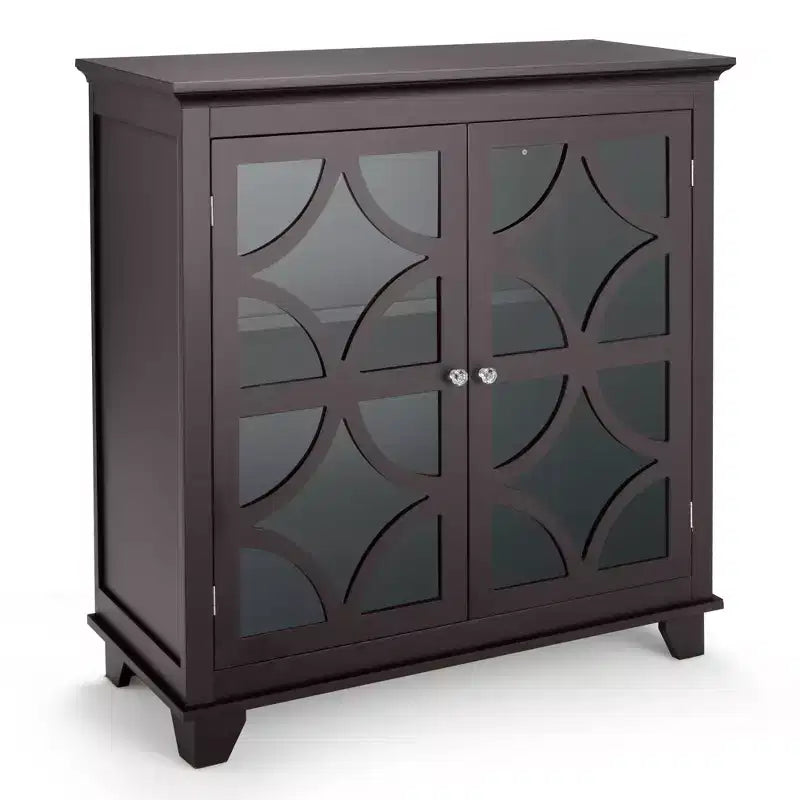 Costway Armadio da Cucina Credenza con Ante in Vetro e Ripiano Regolabile