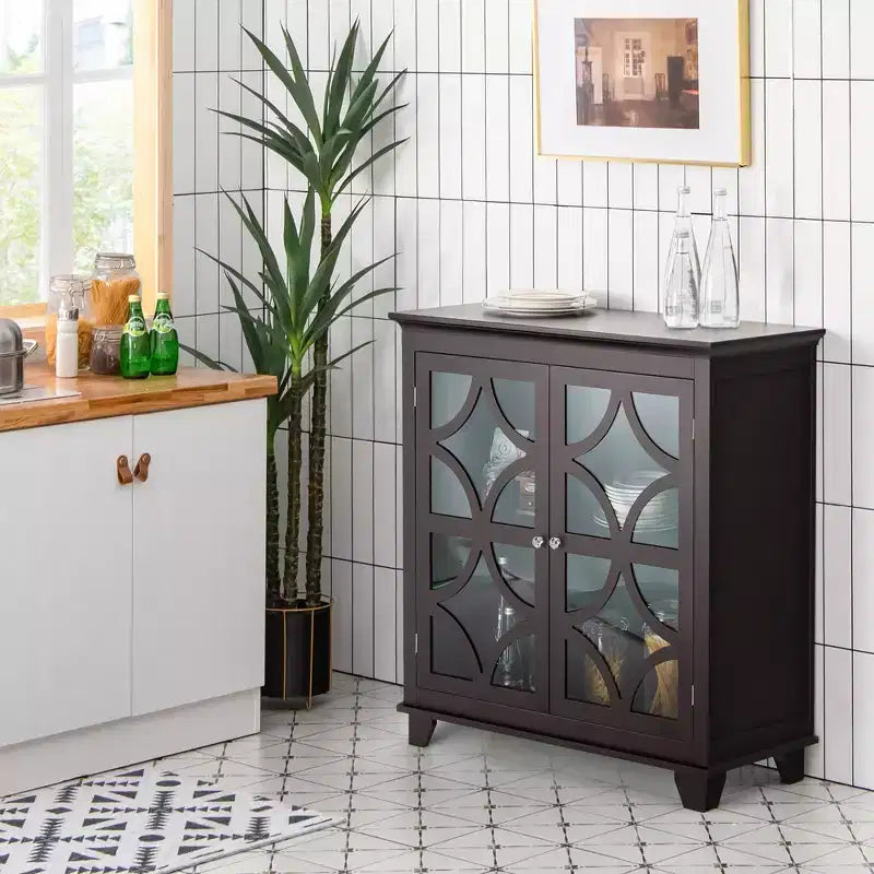 Costway Armadio da Cucina Credenza con Ante in Vetro e Ripiano Regolabile