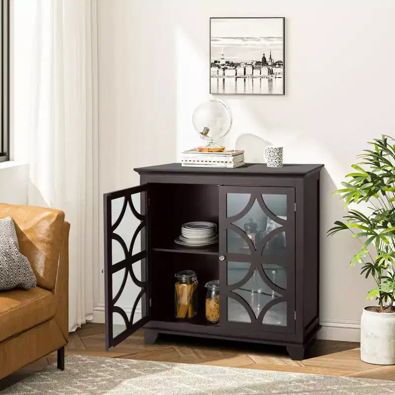 Costway Armadio da Cucina Credenza con Ante in Vetro e Ripiano Regolabile