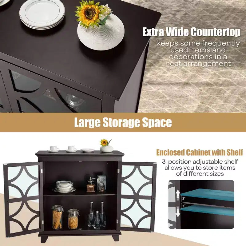 Costway Armadio da Cucina Credenza con Ante in Vetro e Ripiano Regolabile