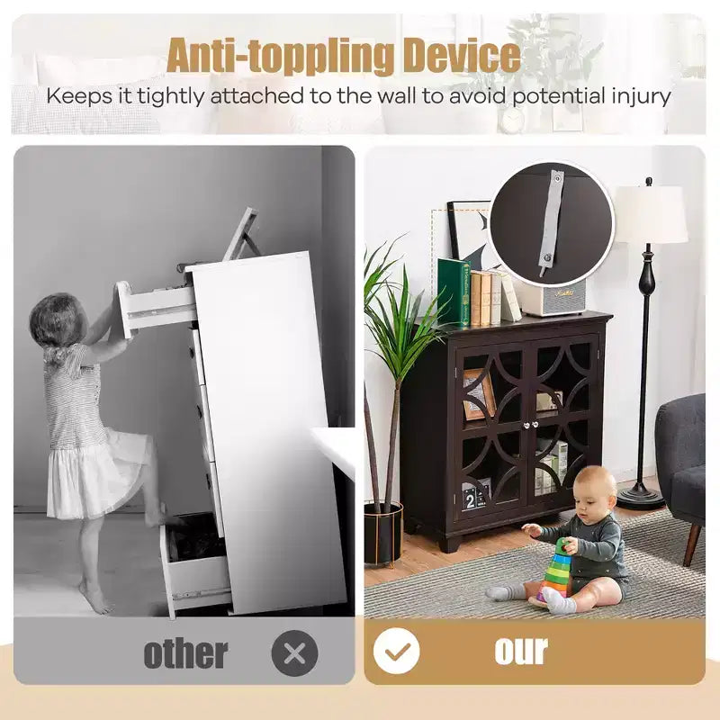 Costway Armadio da Cucina Credenza con Ante in Vetro e Ripiano Regolabile
