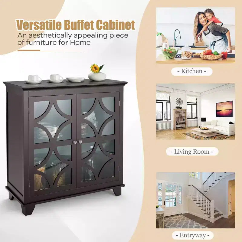 Costway Armadio da Cucina Credenza con Ante in Vetro e Ripiano Regolabile