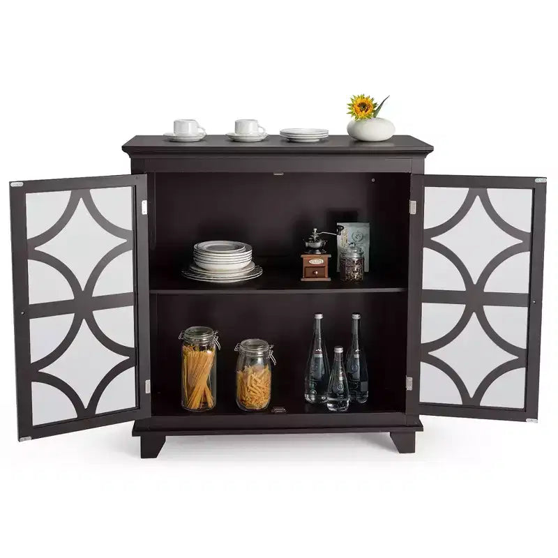 Costway Armadio da Cucina Credenza con Ante in Vetro e Ripiano Regolabile