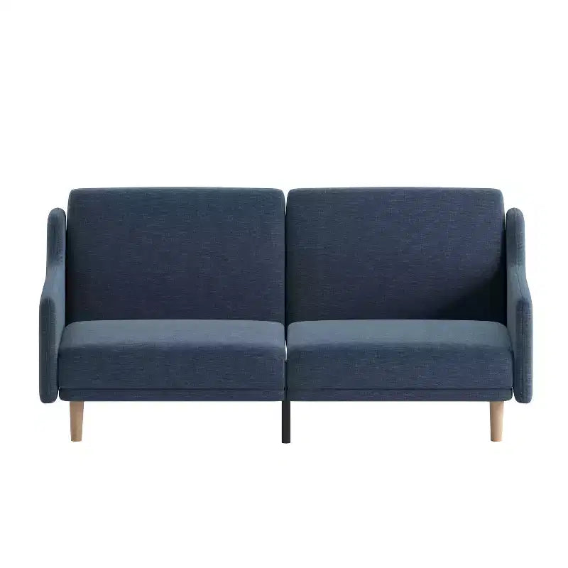 Divano Futon Emma e Oliver con Schienale Diviso Imbottito e Rivestito, Braccioli Lisci Curvi Rimovibili e Gambe in Legno