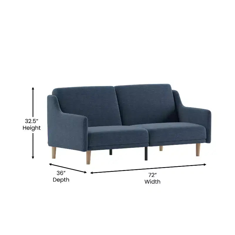 Divano Futon Emma e Oliver con Schienale Diviso Imbottito e Rivestito, Braccioli Lisci Curvi Rimovibili e Gambe in Legno