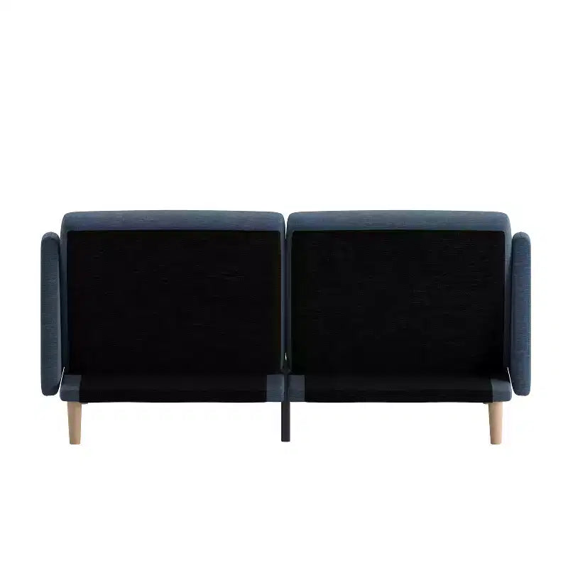 Divano Futon Emma e Oliver con Schienale Diviso Imbottito e Rivestito, Braccioli Lisci Curvi Rimovibili e Gambe in Legno