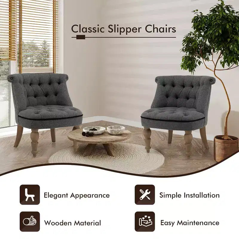 Costway Set di 2 Poltrone Senza Braccioli con Gambe in Legno di Faggio