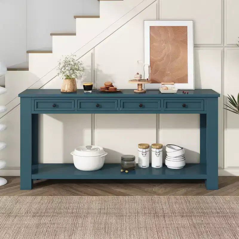 Consolle/Tavolo da divano da 63W con cassetti portaoggetti e ripiano inferiore 4Q - ModernLuxe