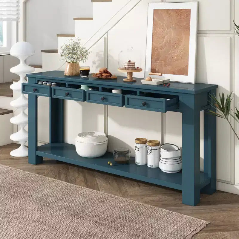 Consolle/Tavolo da divano da 63W con cassetti portaoggetti e ripiano inferiore 4Q - ModernLuxe