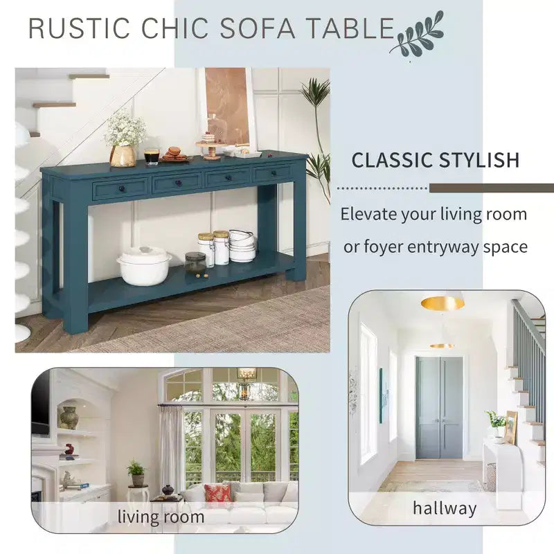 Consolle/Tavolo da divano da 63W con cassetti portaoggetti e ripiano inferiore 4Q - ModernLuxe
