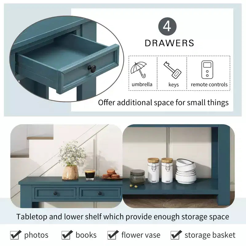 Consolle/Tavolo da divano da 63W con cassetti portaoggetti e ripiano inferiore 4Q - ModernLuxe