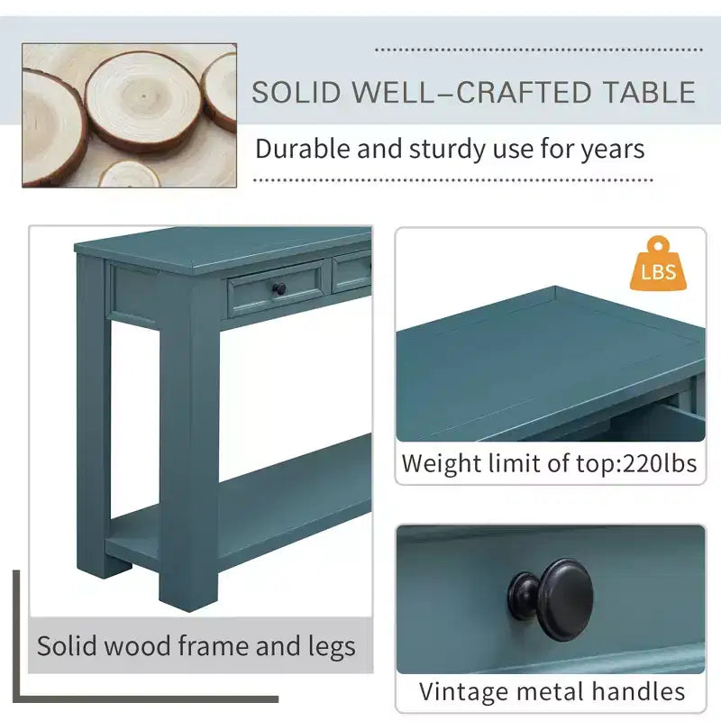 Consolle/Tavolo da divano da 63W con cassetti portaoggetti e ripiano inferiore 4Q - ModernLuxe