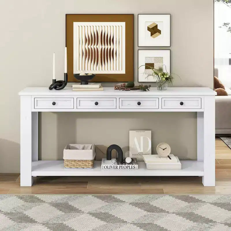 Consolle/Tavolo da divano da 63W con cassetti portaoggetti e ripiano inferiore 4Q - ModernLuxe