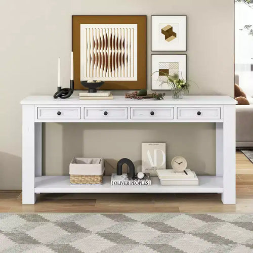 Consolle/Tavolo da divano da 63W con cassetti portaoggetti e ripiano inferiore 4Q - ModernLuxe