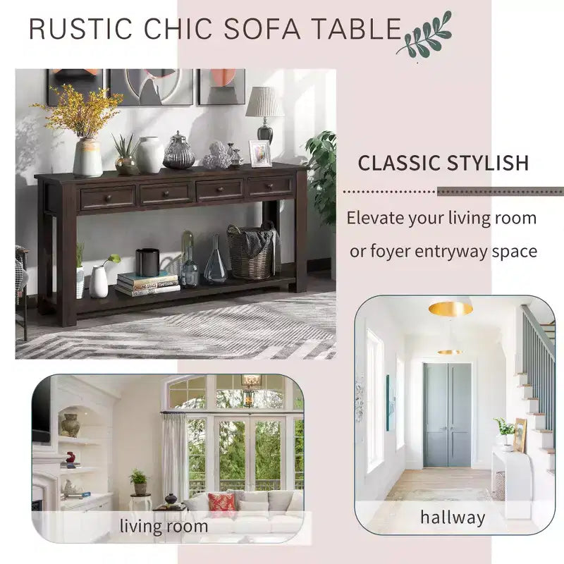 Consolle/Tavolo da divano da 63W con cassetti portaoggetti e ripiano inferiore 4Q - ModernLuxe
