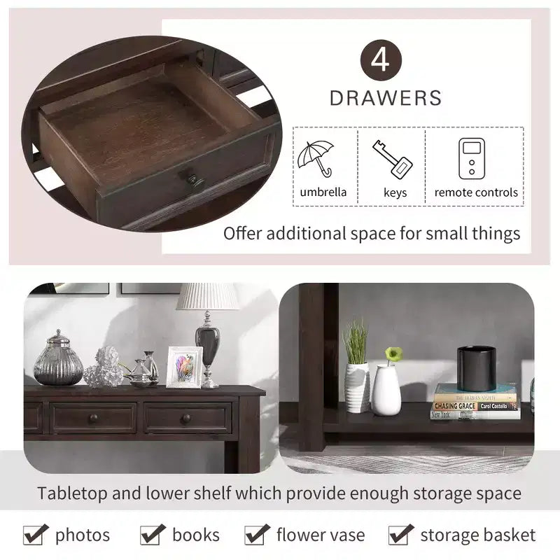 Consolle/Tavolo da divano da 63W con cassetti portaoggetti e ripiano inferiore 4Q - ModernLuxe