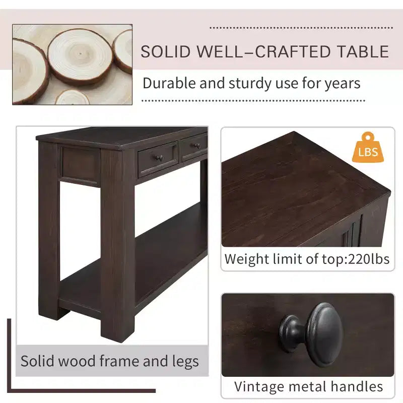 Consolle/Tavolo da divano da 63W con cassetti portaoggetti e ripiano inferiore 4Q - ModernLuxe