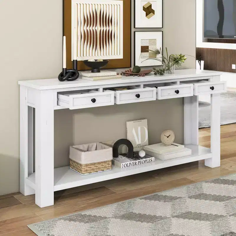 Consolle/Tavolo da divano da 63W con cassetti portaoggetti e ripiano inferiore 4Q - ModernLuxe