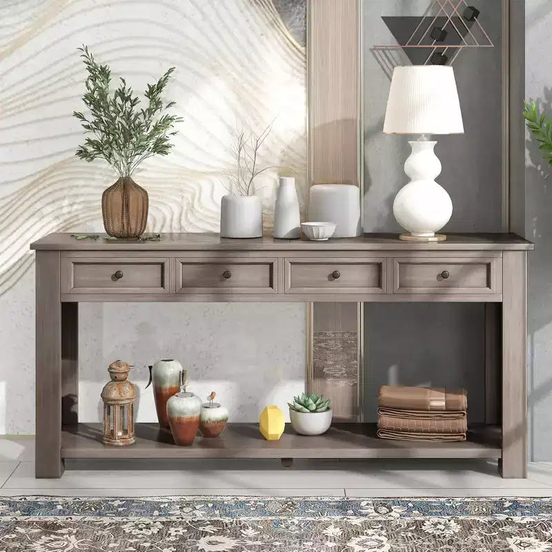 Consolle/Tavolo da divano da 63W con cassetti portaoggetti e ripiano inferiore 4Q - ModernLuxe