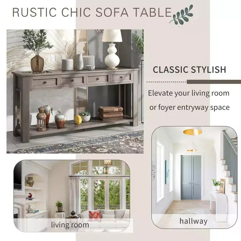 Consolle/Tavolo da divano da 63W con cassetti portaoggetti e ripiano inferiore 4Q - ModernLuxe