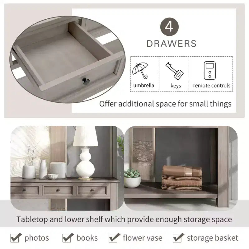 Consolle/Tavolo da divano da 63W con cassetti portaoggetti e ripiano inferiore 4Q - ModernLuxe