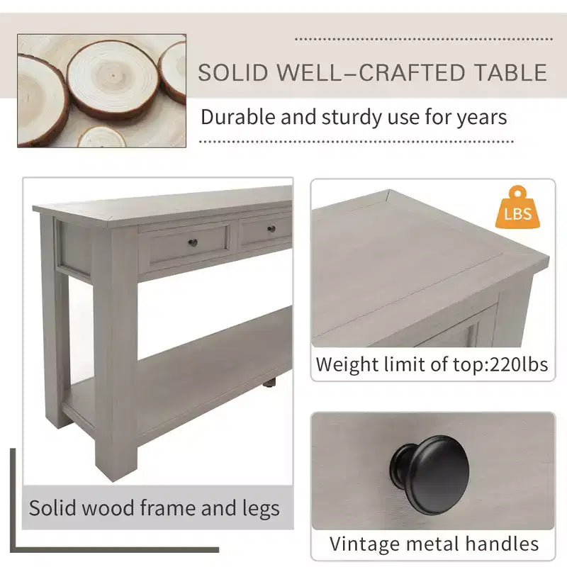 Consolle/Tavolo da divano da 63W con cassetti portaoggetti e ripiano inferiore 4Q - ModernLuxe