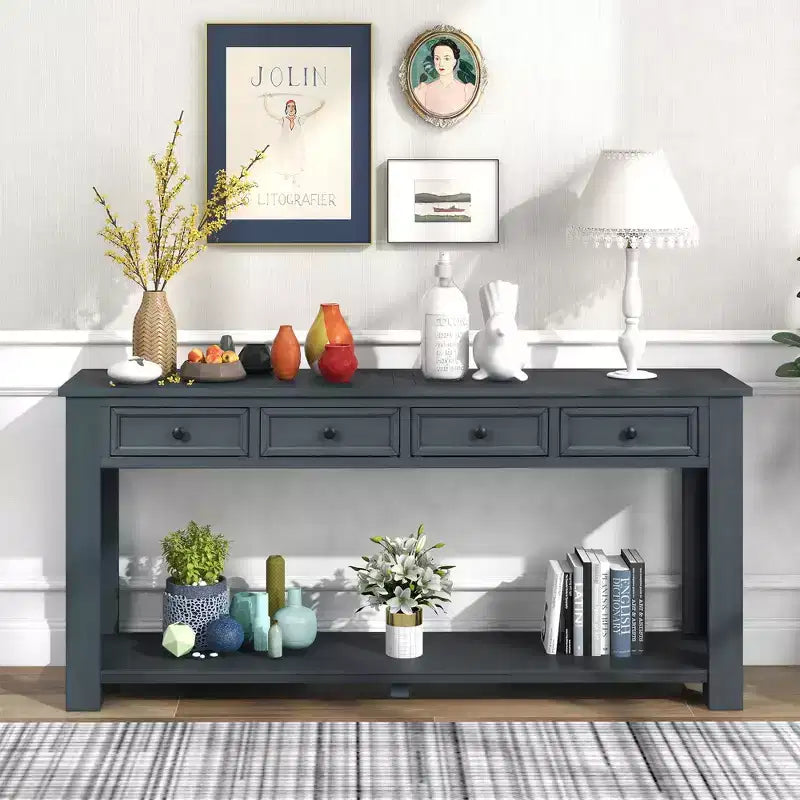 Consolle/Tavolo da divano da 63W con cassetti portaoggetti e ripiano inferiore 4Q - ModernLuxe
