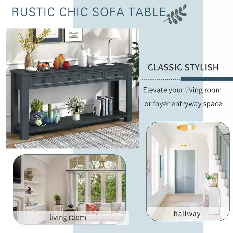 Consolle/Tavolo da divano da 63W con cassetti portaoggetti e ripiano inferiore 4Q - ModernLuxe