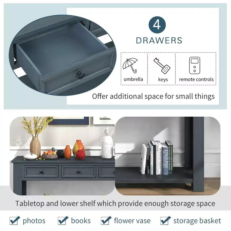 Consolle/Tavolo da divano da 63W con cassetti portaoggetti e ripiano inferiore 4Q - ModernLuxe
