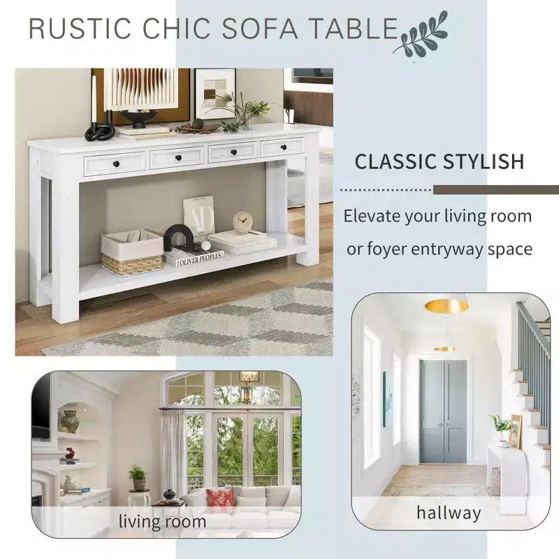 Consolle/Tavolo da divano da 63W con cassetti portaoggetti e ripiano inferiore 4Q - ModernLuxe