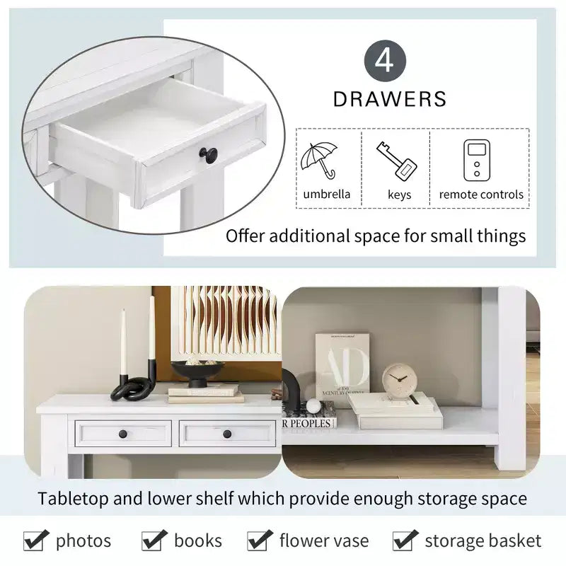 Consolle/Tavolo da divano da 63W con cassetti portaoggetti e ripiano inferiore 4Q - ModernLuxe