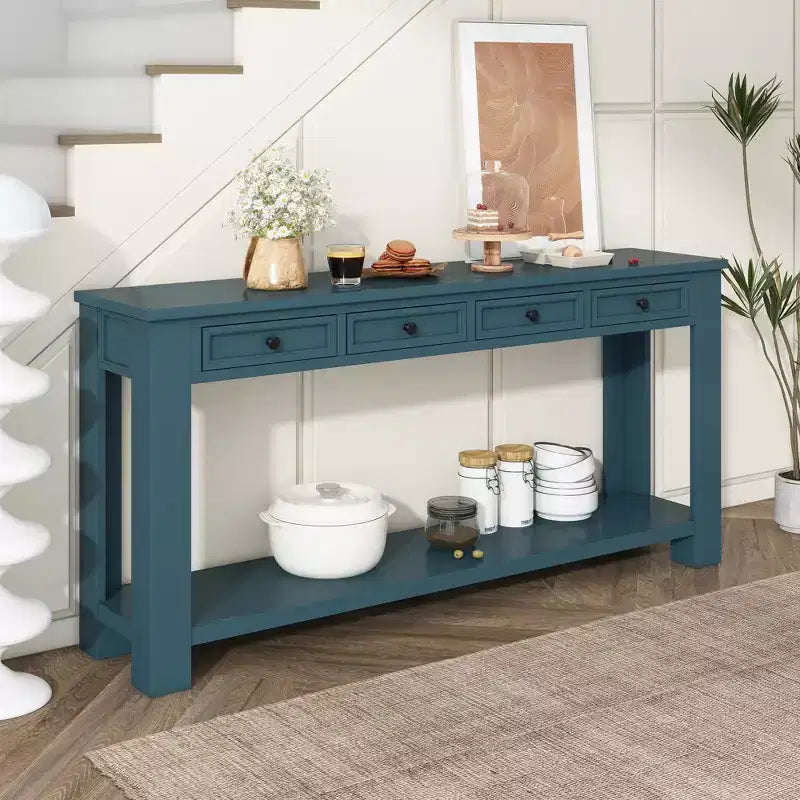 Consolle/Tavolo da divano da 63W con cassetti portaoggetti e ripiano inferiore 4Q - ModernLuxe