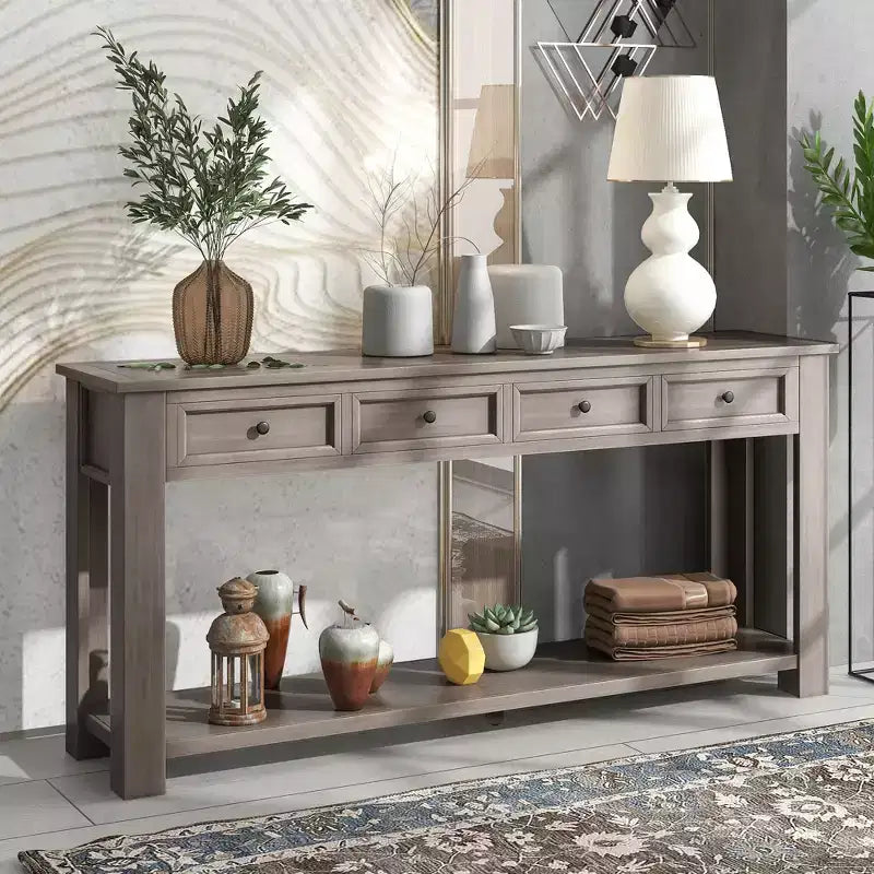 Consolle/Tavolo da divano da 63W con cassetti portaoggetti e ripiano inferiore 4Q - ModernLuxe