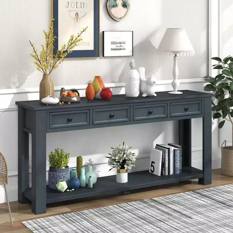 Consolle/Tavolo da divano da 63W con cassetti portaoggetti e ripiano inferiore 4Q - ModernLuxe