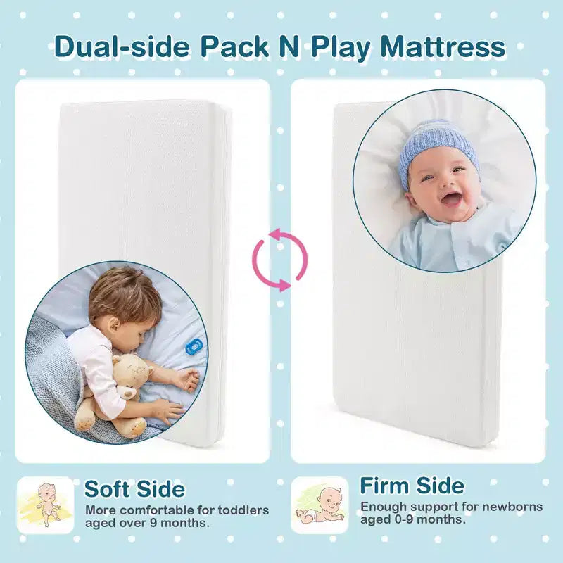 Costway 38'' x 26'' Materasso per Lettino da Viaggio/Box Neonato a Doppia Faccia con Fodera Removibile Lavabile