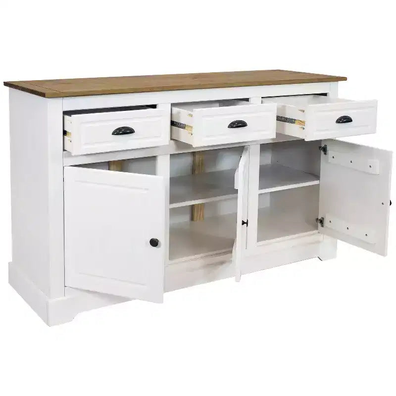 Sunnydaze Credenza con 3 Cassetti e 3 Ante - Struttura in Pino Massiccio - Bianca - 32
