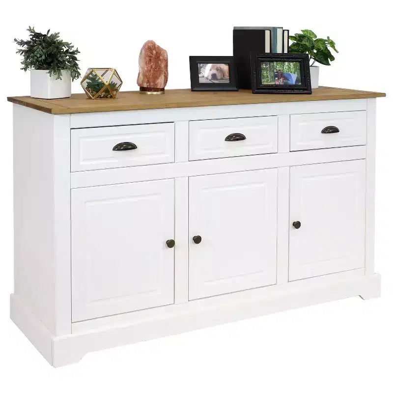 Sunnydaze Credenza con 3 Cassetti e 3 Ante - Struttura in Pino Massiccio - Bianca - 32