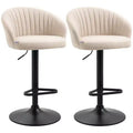 HOMCOM Adjustable Bar Stools Upholstered Kitchen Stools with Linen Touch Fabric, Steel Frame, Set of 2, Beige and Black