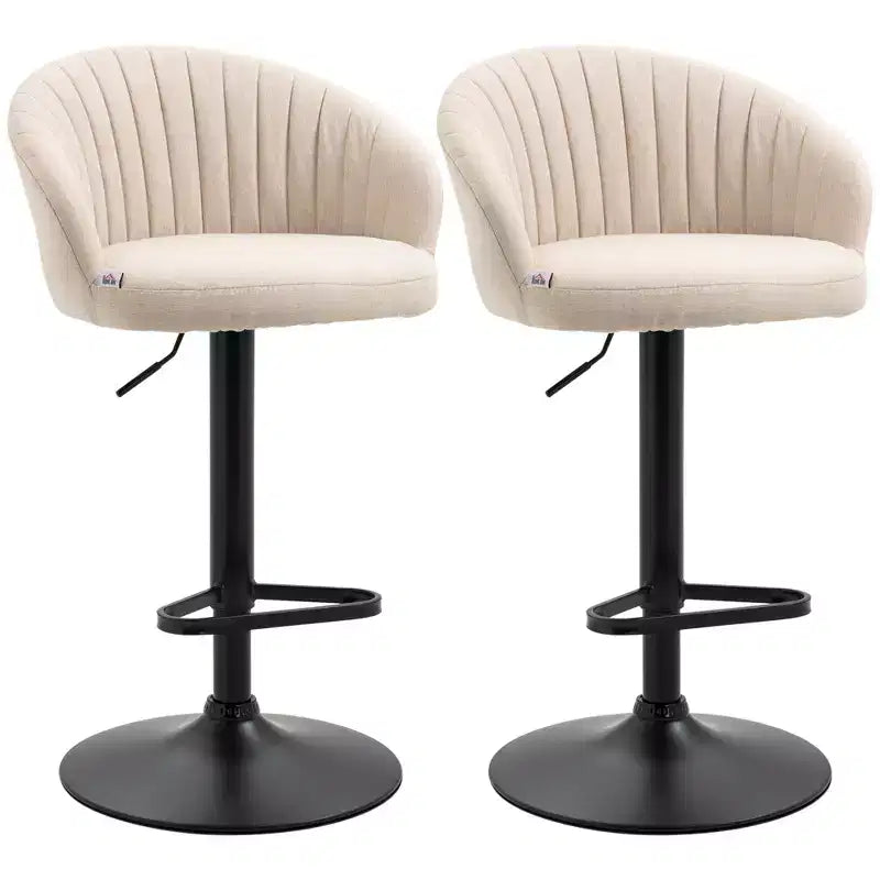 HOMCOM Adjustable Bar Stools Upholstered Kitchen Stools with Linen Touch Fabric, Steel Frame, Set of 2, Beige and Black
