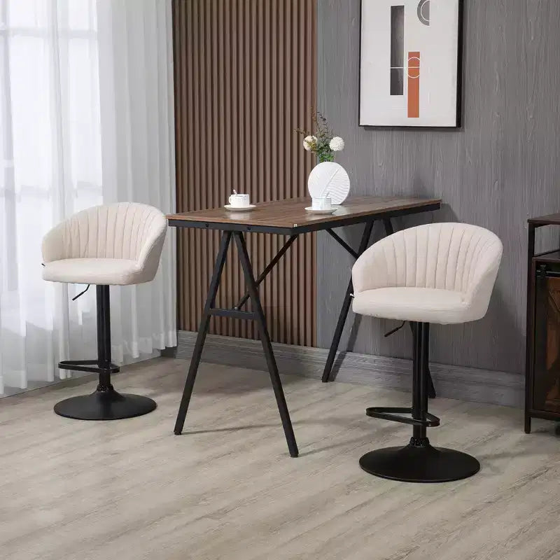 HOMCOM Sgabelli da Bar Regolabili, Sgabelli da Cucina Imbottiti con Tessuto Effetto Lino, Struttura in Acciaio, Set da 2, Beige e Nero