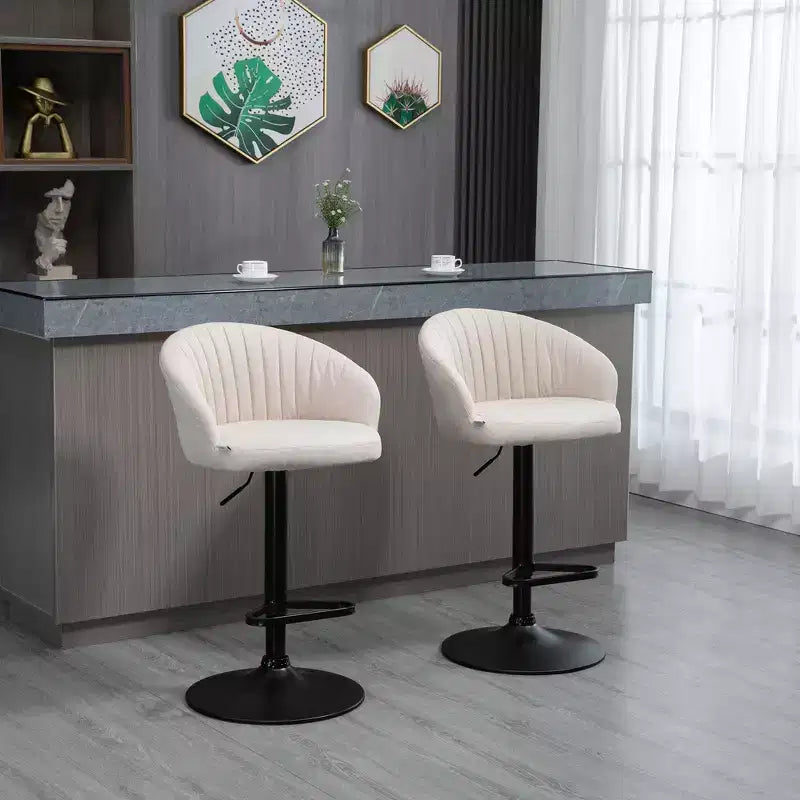 HOMCOM Sgabelli da Bar Regolabili, Sgabelli da Cucina Imbottiti con Tessuto Effetto Lino, Struttura in Acciaio, Set da 2, Beige e Nero