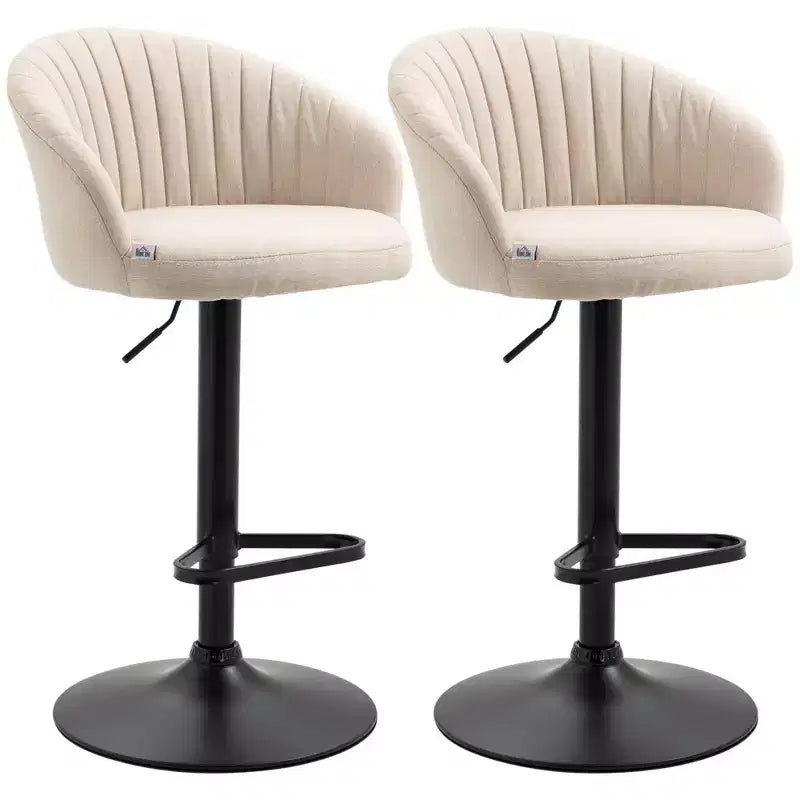 HOMCOM Sgabelli da Bar Regolabili, Sgabelli da Cucina Imbottiti con Tessuto Effetto Lino, Struttura in Acciaio, Set da 2, Beige e Nero
